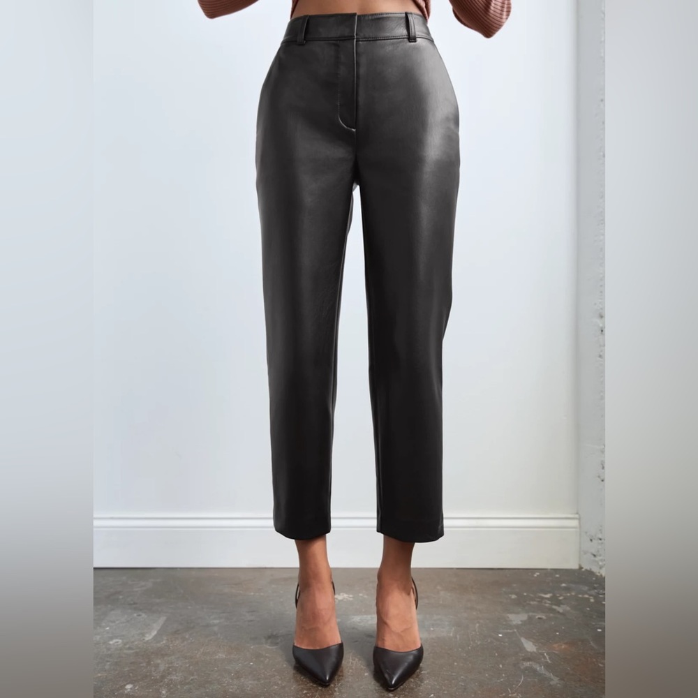 Babaton Black Leather Cropped Straight-Leg Pants